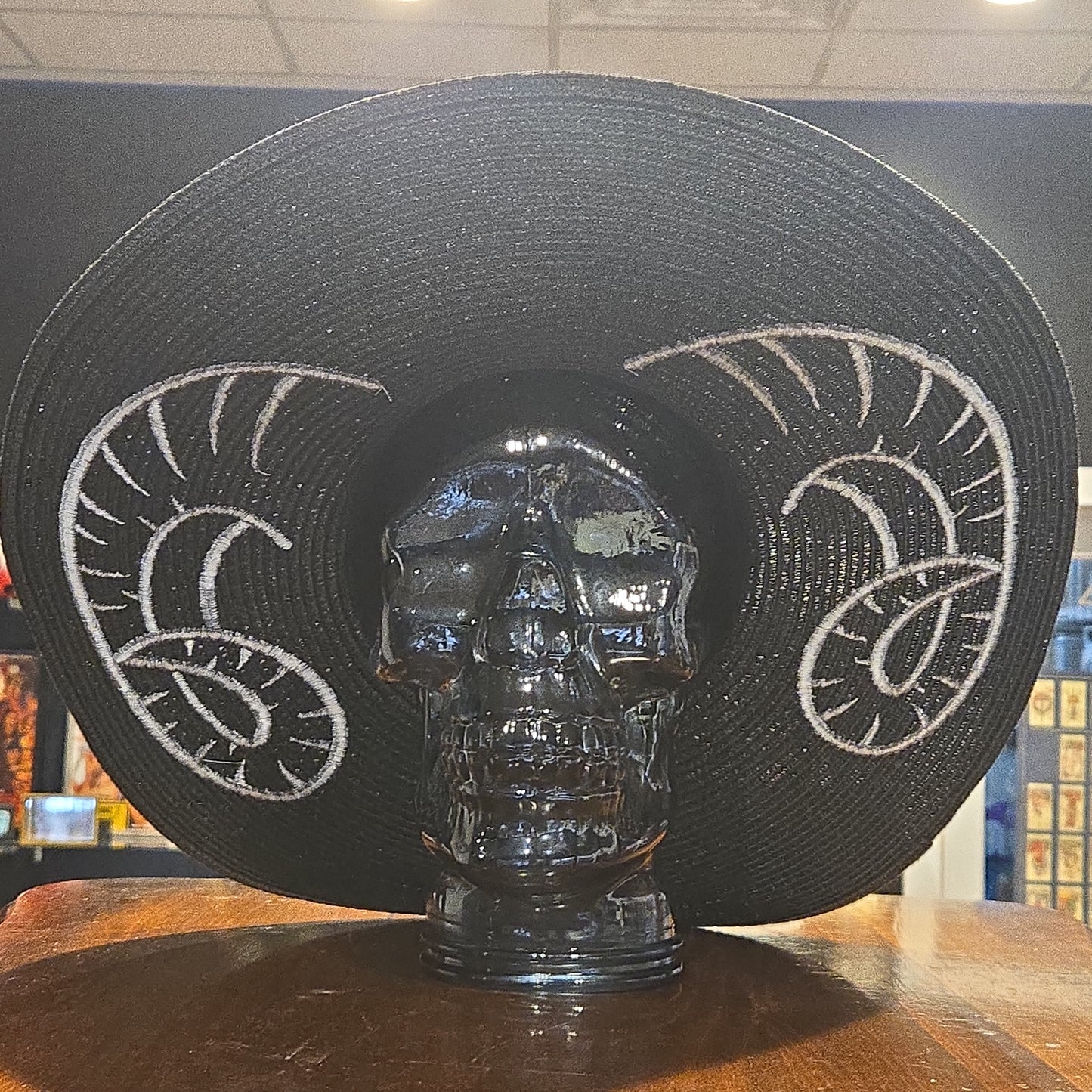 Curved Horns Witchwood Wide Brim Hat