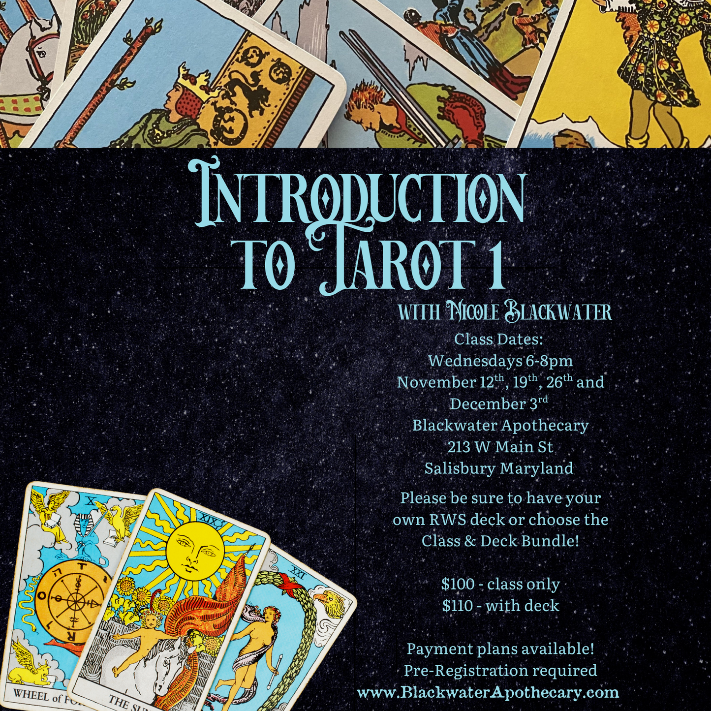 Introduction to Tarot 1 with Nicole Wednesday Evenings - 4 Session Class - November-December 2025