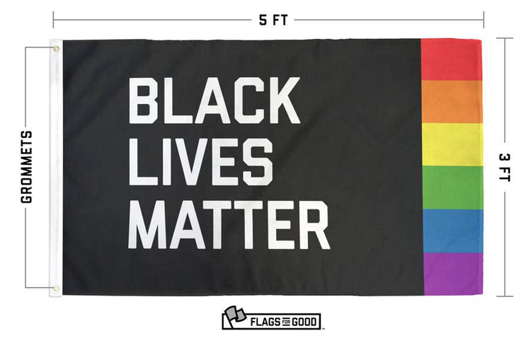 Black Lives Matter + Pride Flag: 3ft x 5ft Single-Sided with Grommets