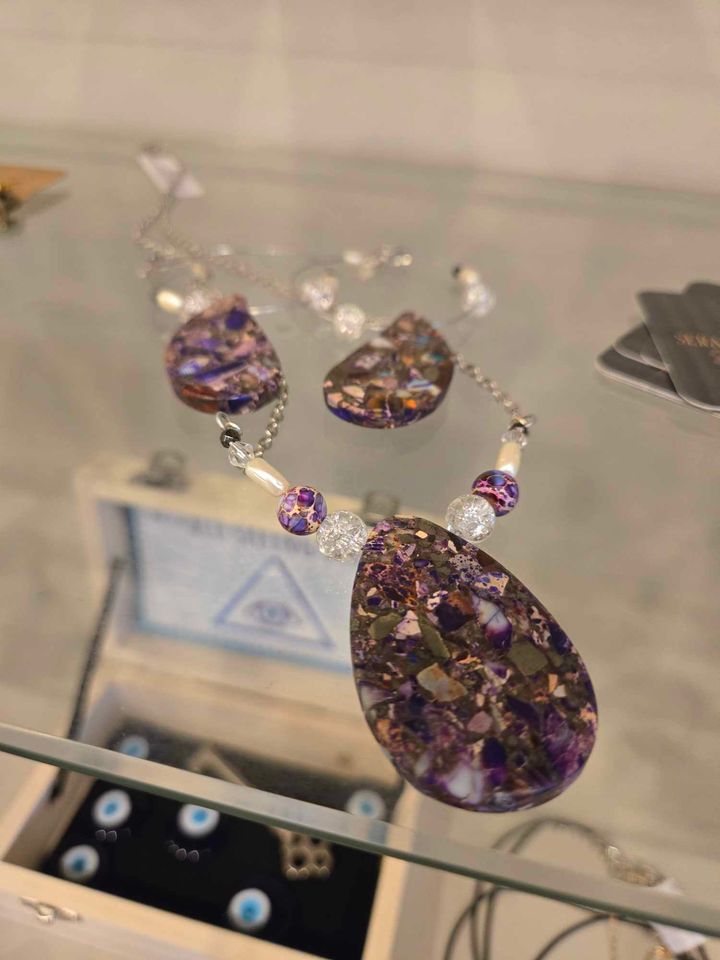 Purple Sea Sediment Necklace & Earrings