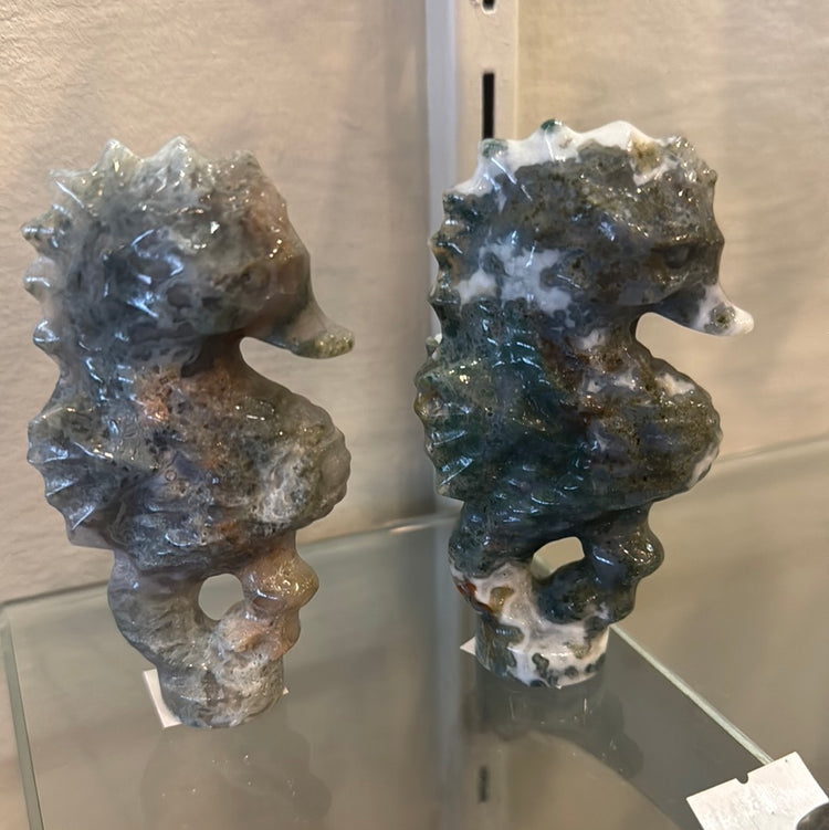 Large Moss Agate Seahorse