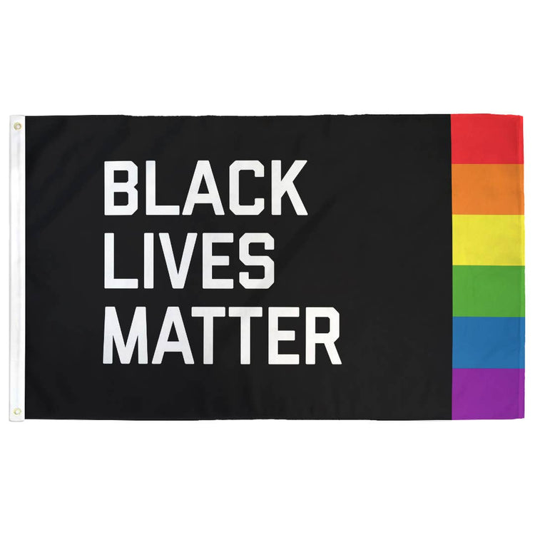 Black Lives Matter + Pride Flag: 3ft x 5ft Single-Sided with Grommets