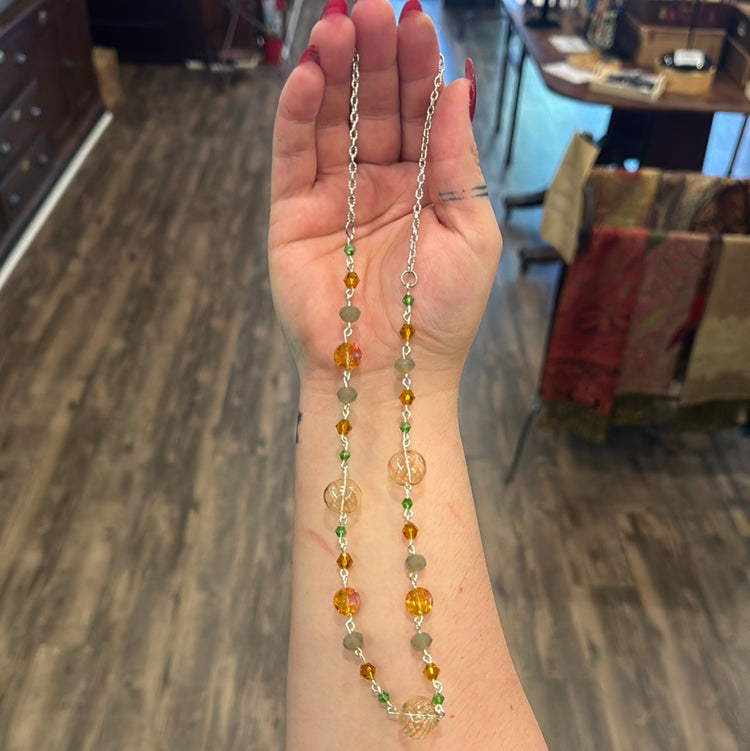 Orange & Green Bead Necklace by Tilted Tulips
