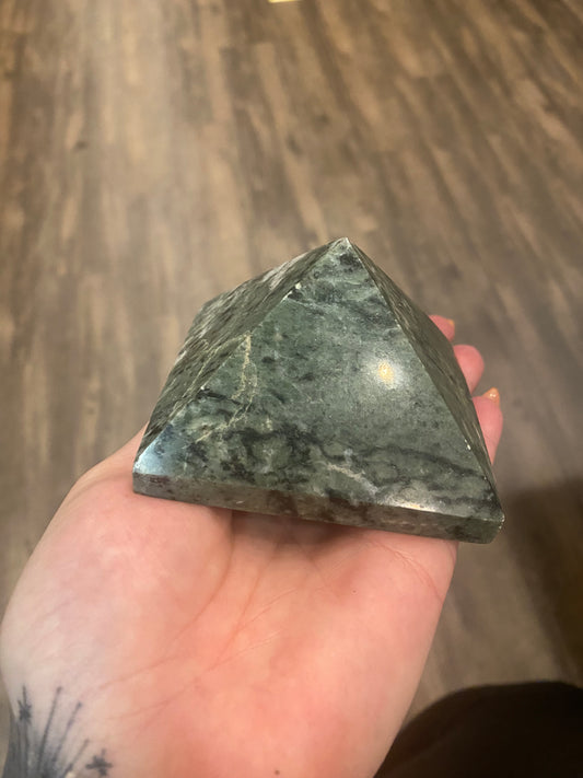 Large Carved Pyramid - Marbled Jade