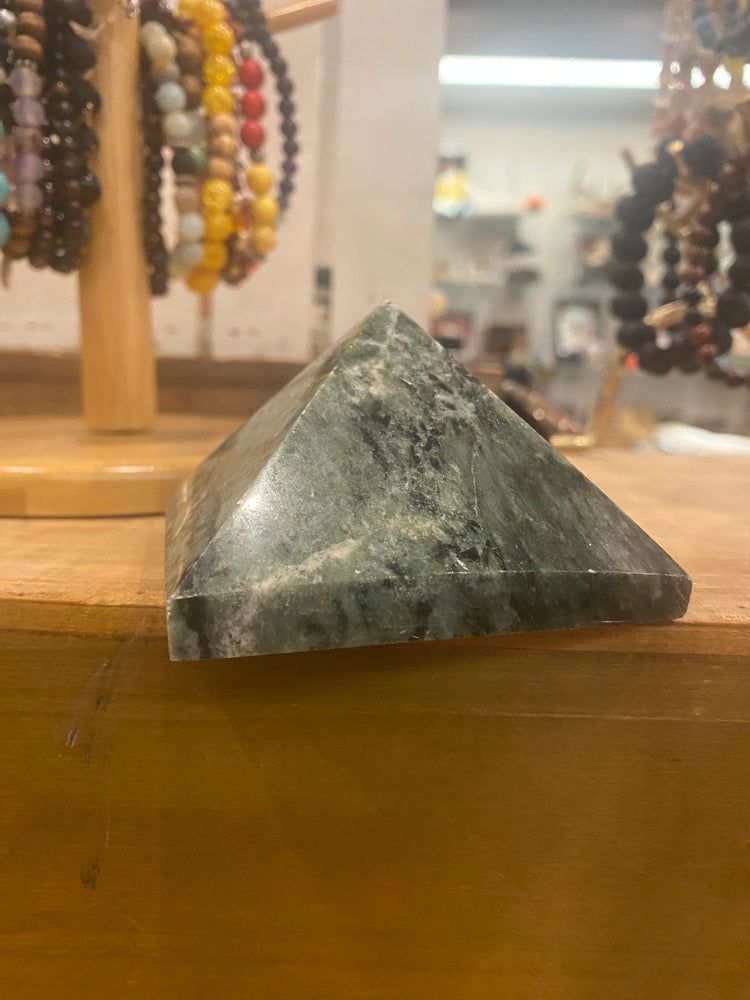 Large Carved Pyramid - Marbled Jade