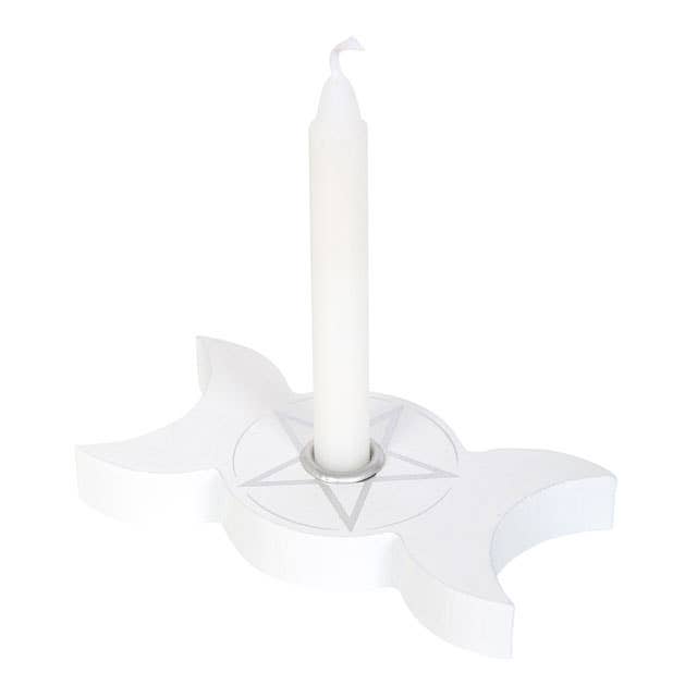 White Triple Moon Spell Candle Holder