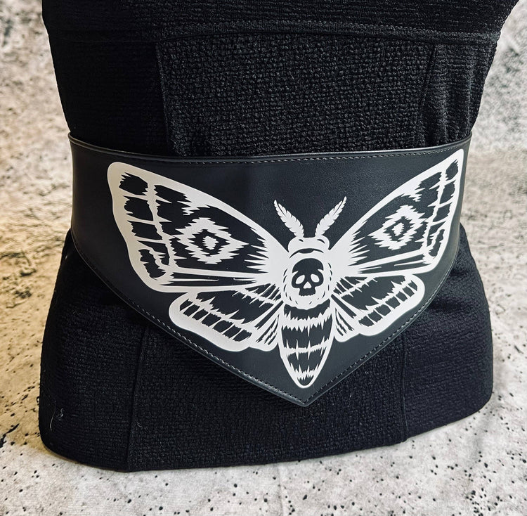 Vegan Leather Belt - Pointed - Death Moth: White