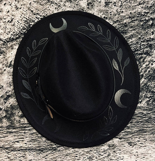 Vegan Felt Hat - Black Fern Moon: Underbrim